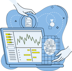 Vector cartoon of a laptop showing a data dashboard